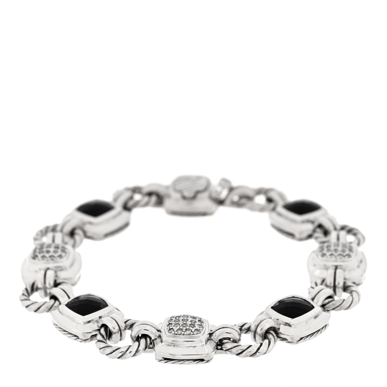 David Yurman Sterling Silver Diamond Black Onyx Renaissance Link Bracelet 1 of 3