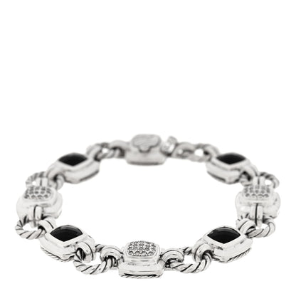 David Yurman Sterling Silver Diamond Black Onyx Renaissance Link Bracelet 1 of 3