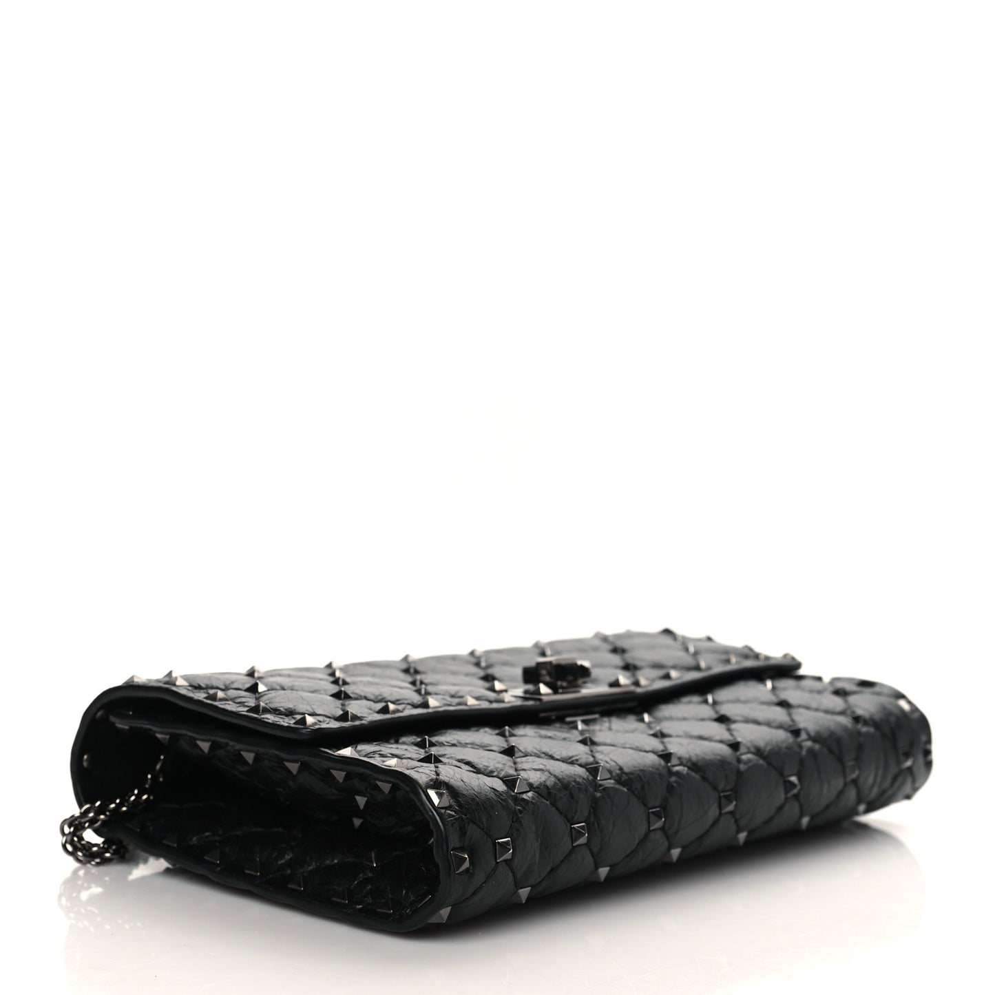 Craquele Nappa Rockstud Spike Wallet on Chain Black