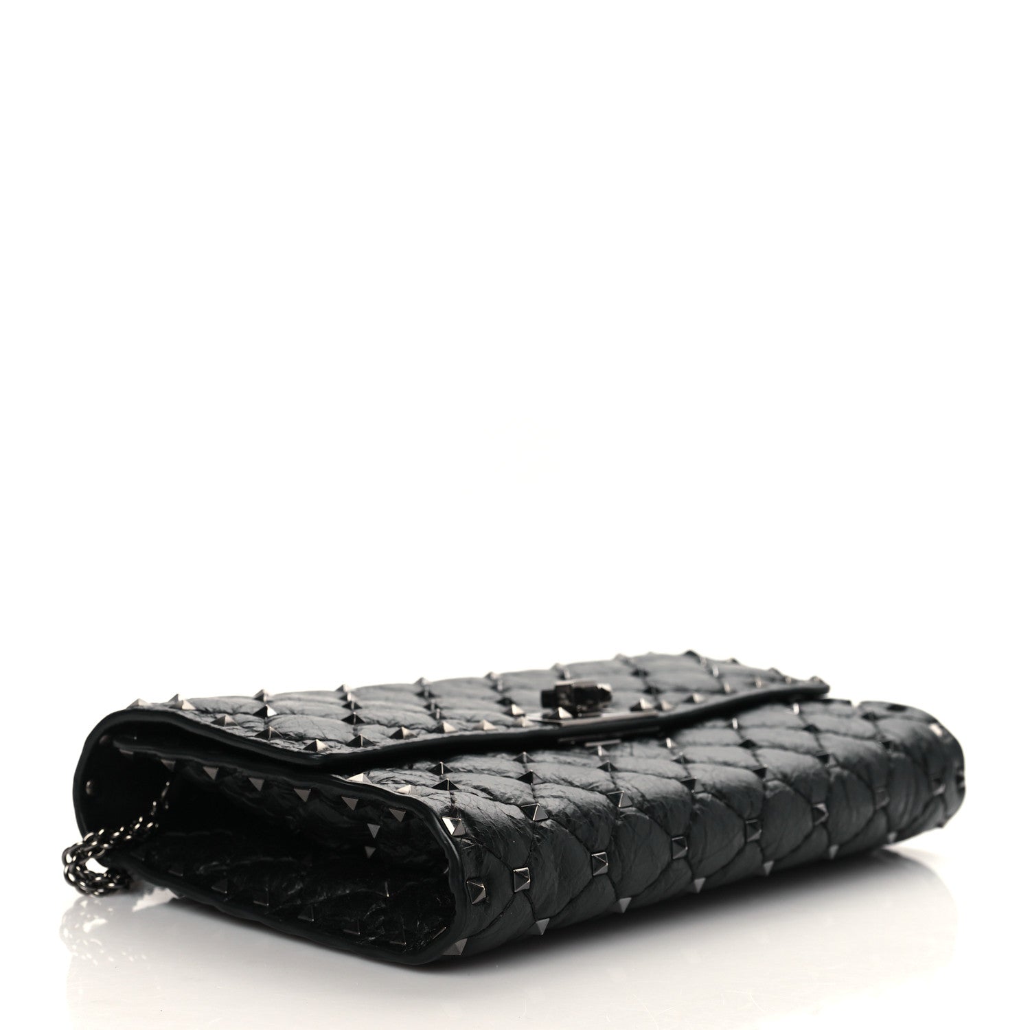 Valentino Garavani Craquele Nappa Rockstud Spike Wallet on Chain Black 4 of 9