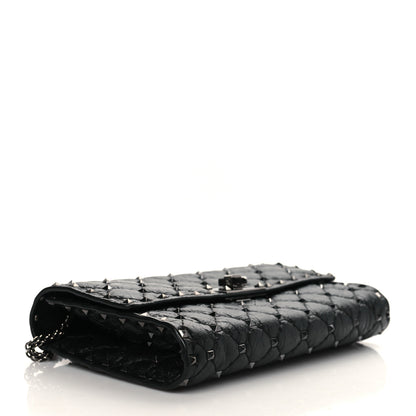 Valentino Garavani Craquele Nappa Rockstud Spike Wallet on Chain Black 4 of 9