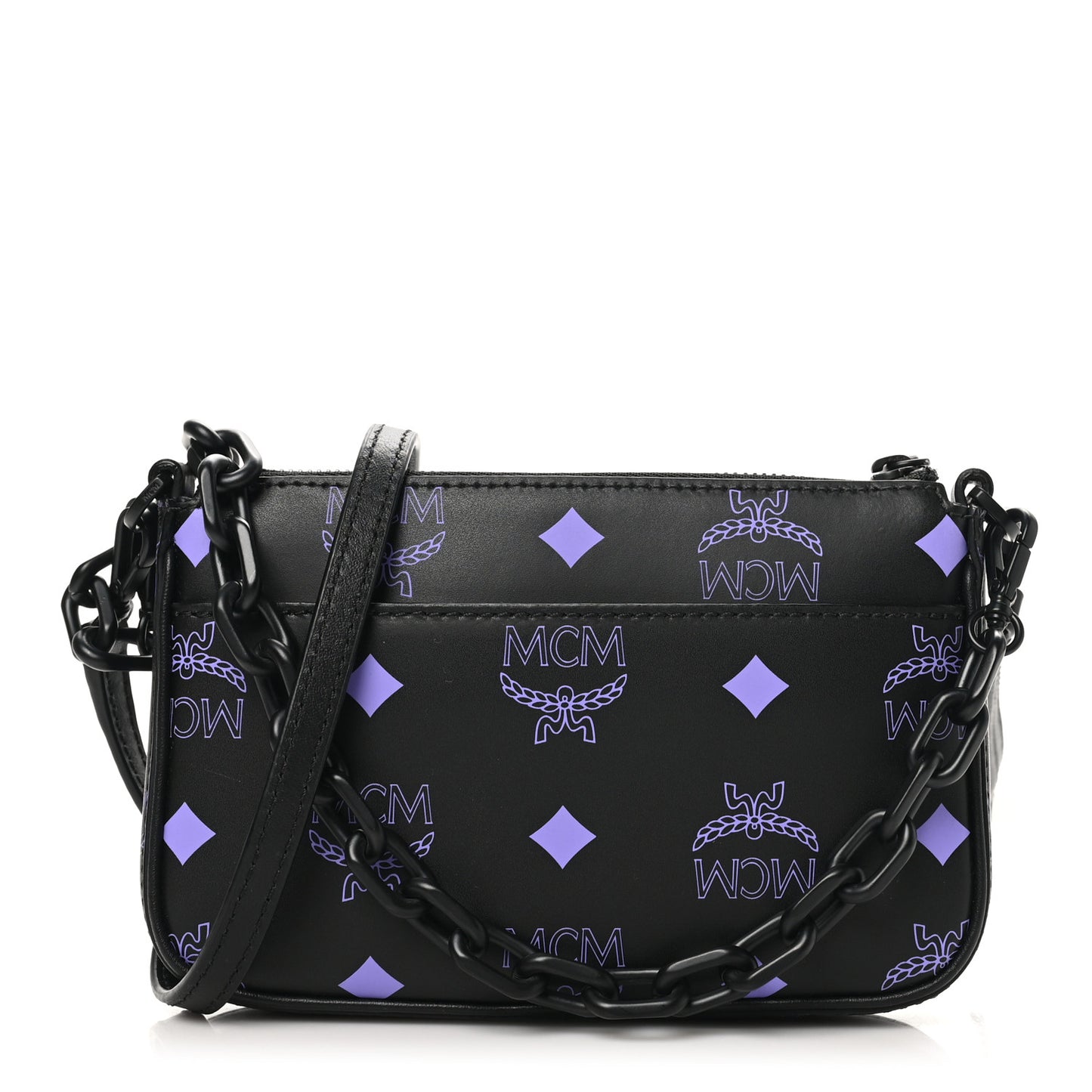 Calfskin Visetos Color Splash Logo Pouch On Chain Mini Dahlia Purple