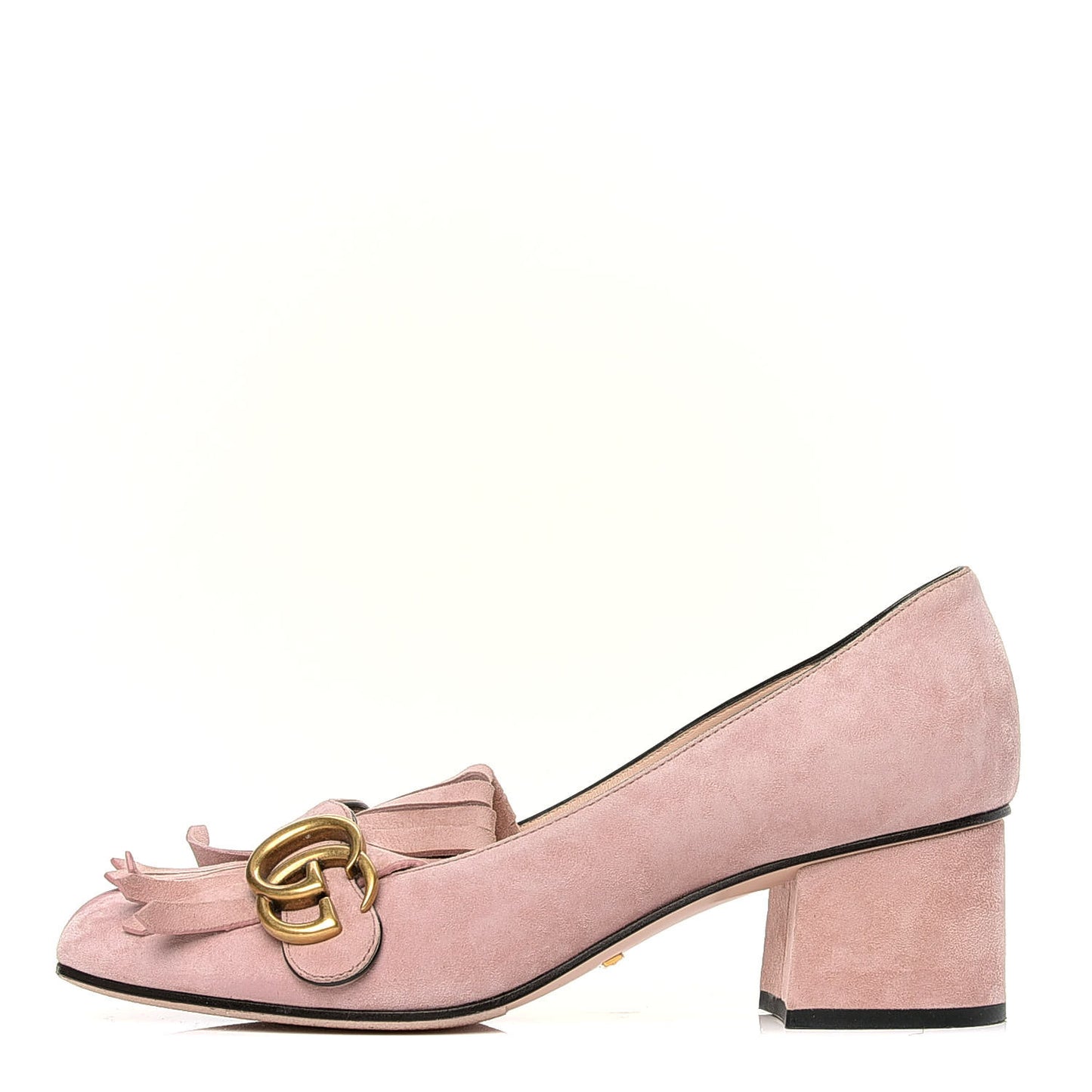 Kid Scamosciato GG Marmont Fringe 50mm Loafer Pumps 38 Crystal Pink