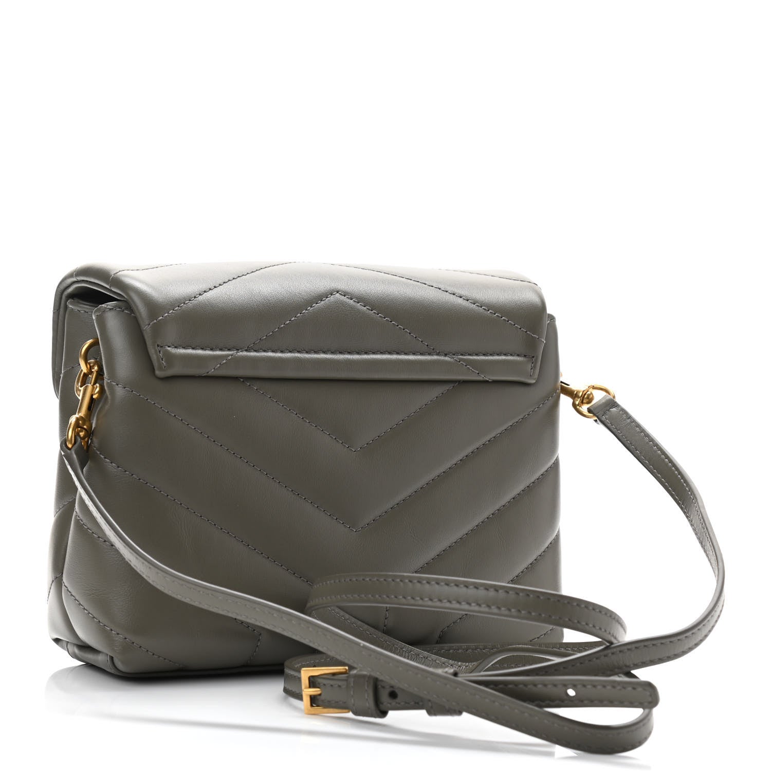 Saint Laurent Calfskin Y Quilted Monogram Toy Loulou Crossbody Bag Grey Kaki 3 of 11