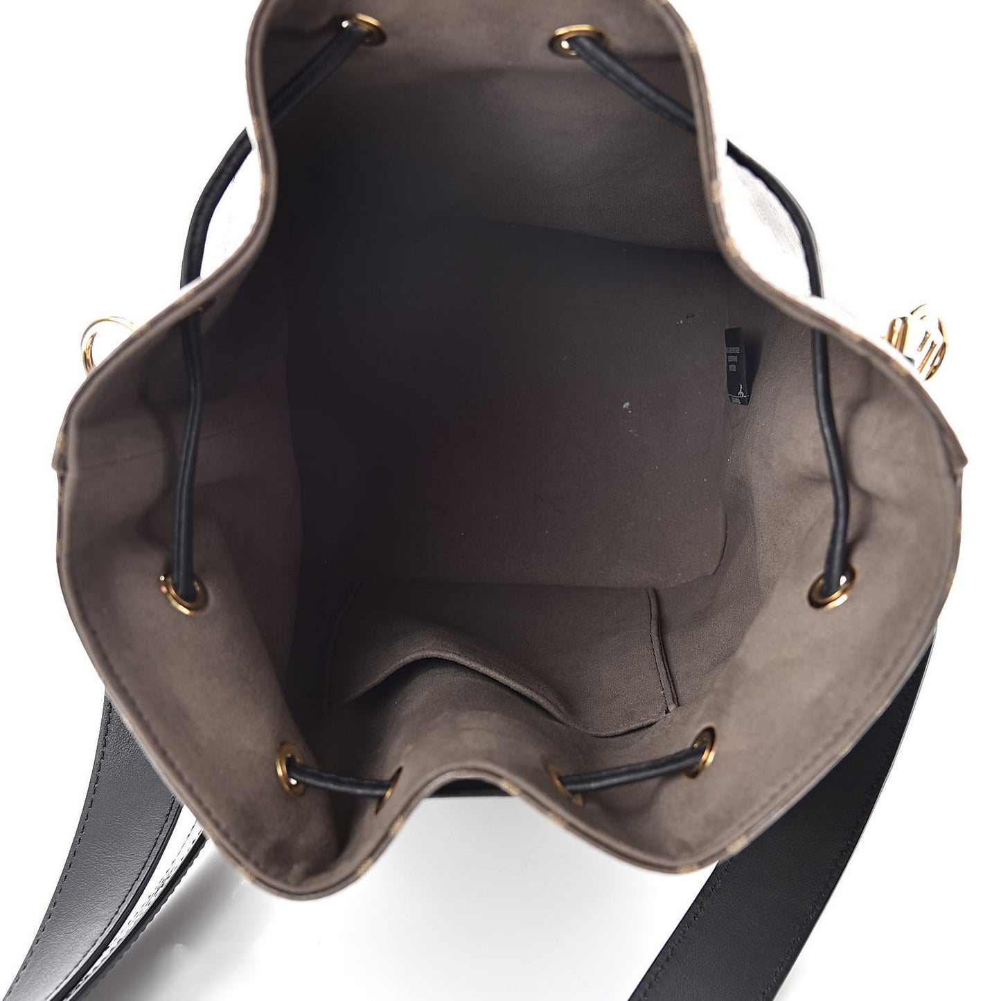 Glazed Fabric Vitello Grace F is Fendi FF 1974 Stamp Patch Grande Mon Tresor Bucket Bag Mogano Panna Black