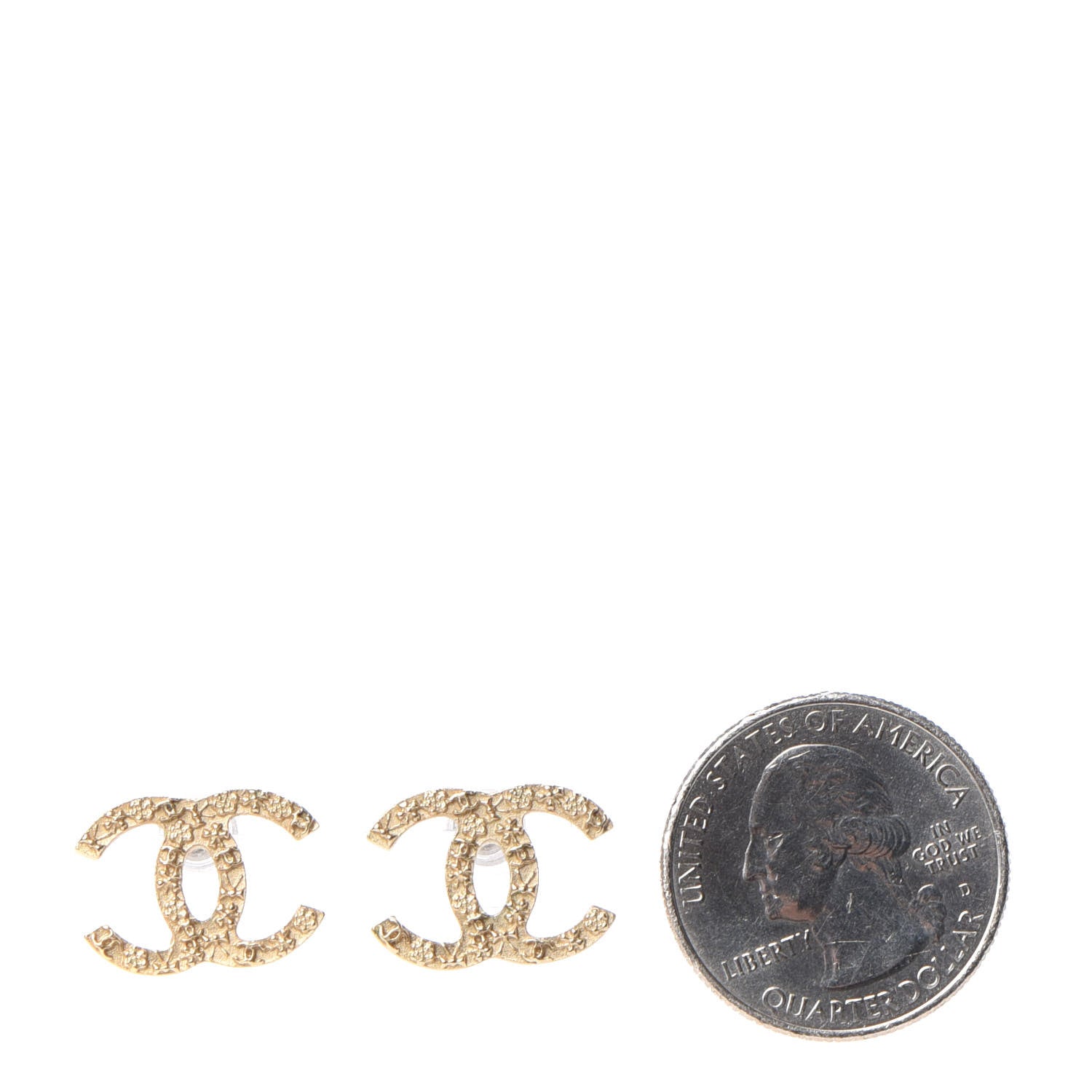 Chanel Metal Textured CC Earrings Gold 2 of 4