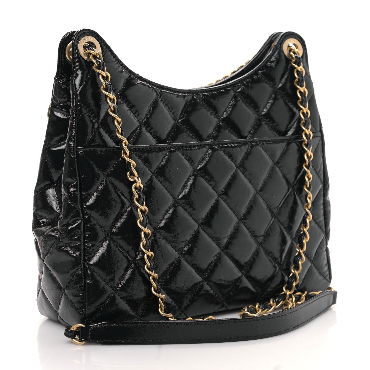 Chanel Shiny Crumpled Calfskin Quilted Wavy CC Hobo Black 3 of 9