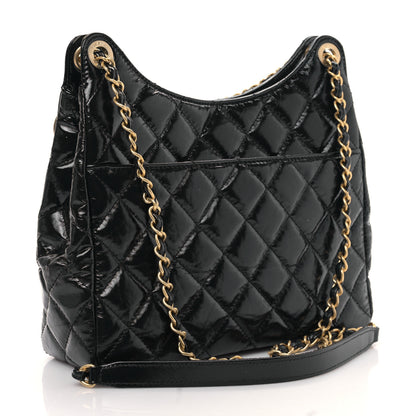 Chanel Shiny Crumpled Calfskin Quilted Wavy CC Hobo Black 3 of 9