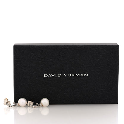 David Yurman Sterling Silver Diamond Cultured Pearl 10mm Solari Drop Earrings 5 of 5