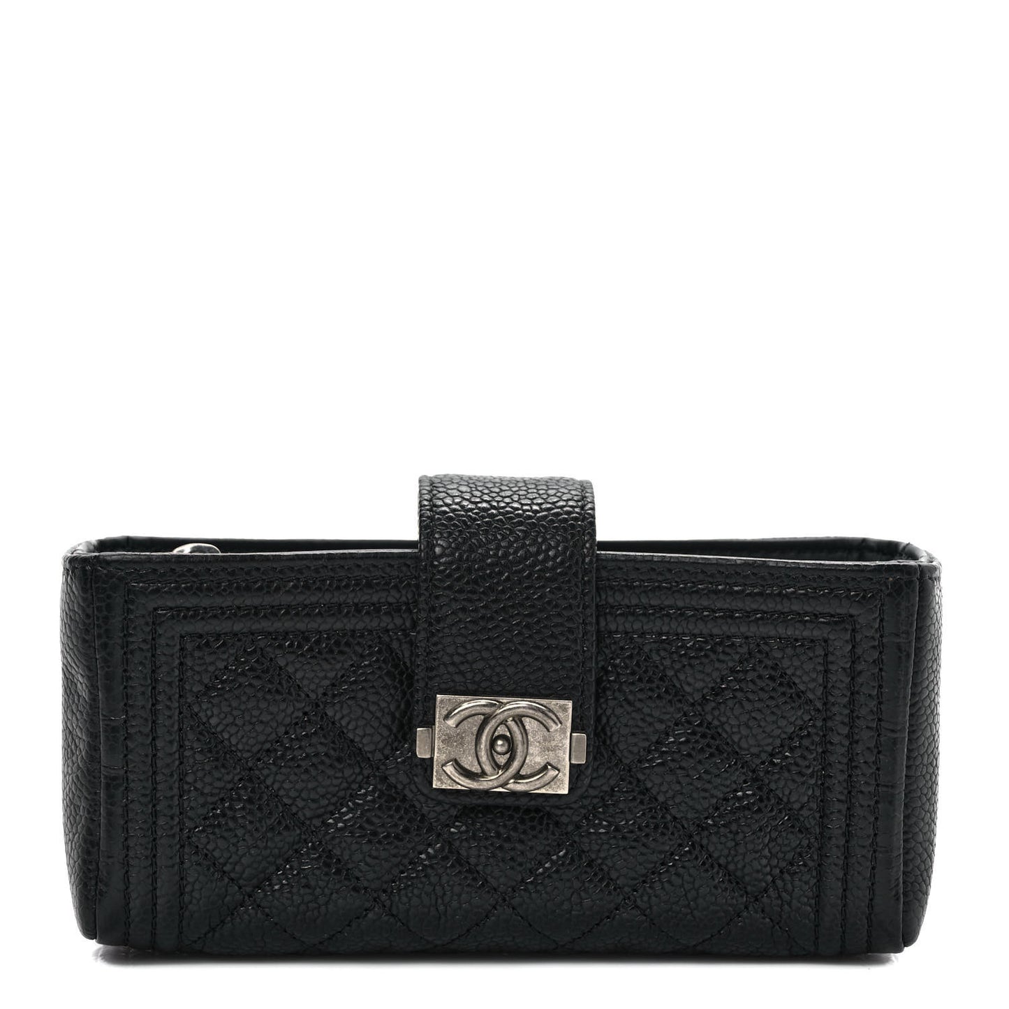 Caviar Quilted Mini Boy Phone Holder Clutch Black