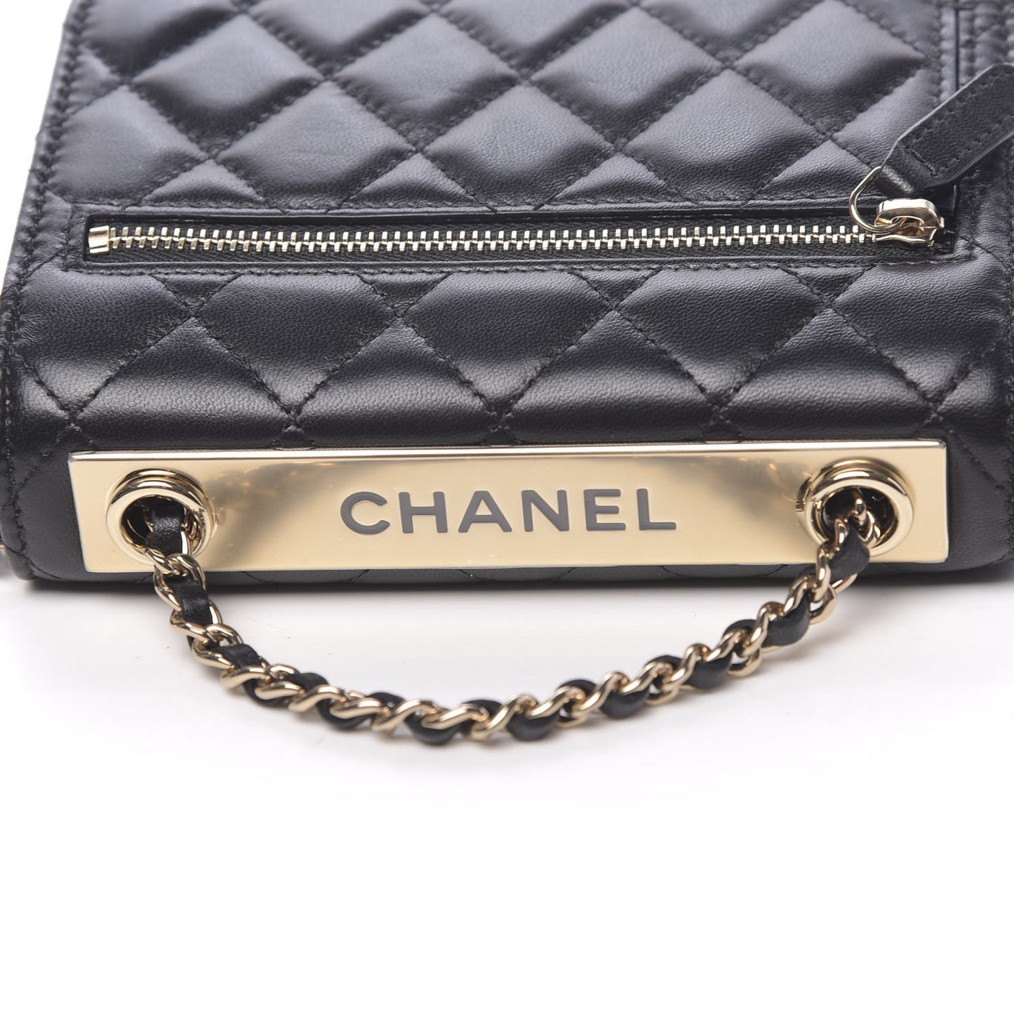 Lambskin Quilted Mini Trendy CC Wallet On Chain WOC Black