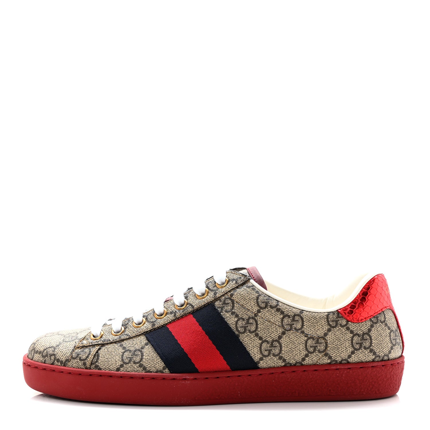 Gucci GG Supreme Monogram Ayers Mens New Ace Low-Top Sneaker 5 Blue Red 1 of 11