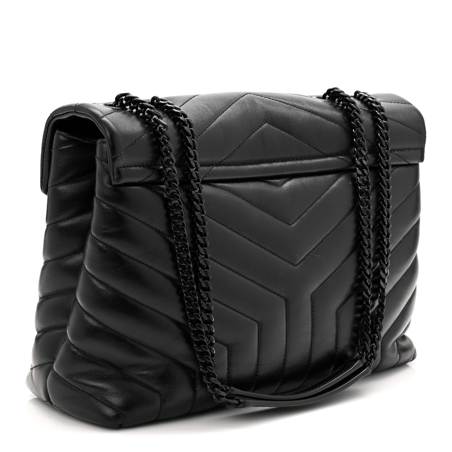Calfskin Y Quilted Monogram Monochrome Medium Loulou Chain Satchel Black