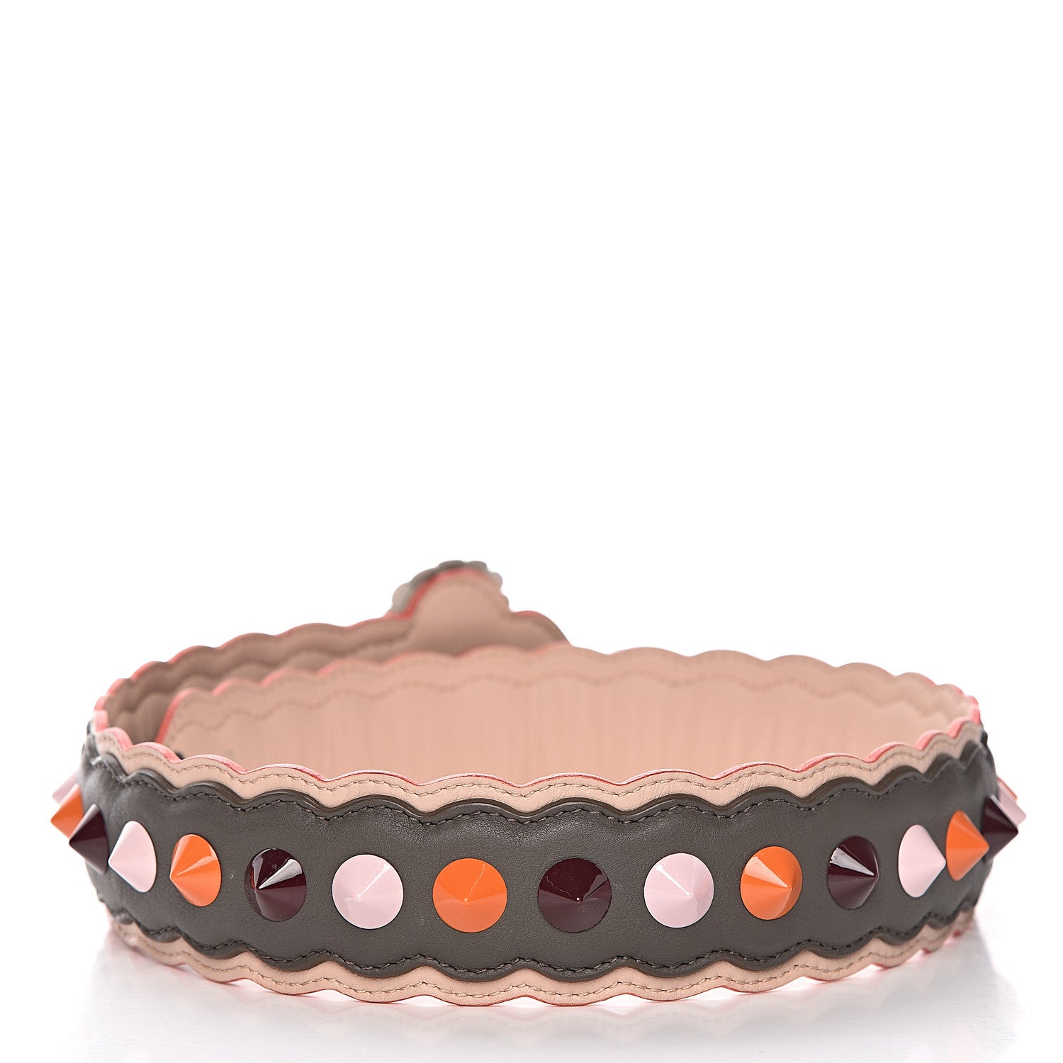 Fendi Vitello Dolce Nappa Hypnoteyes Bi-Color Scalloped Spike Studded Strap You Carbone Plaster White Multicolor 2 of 4