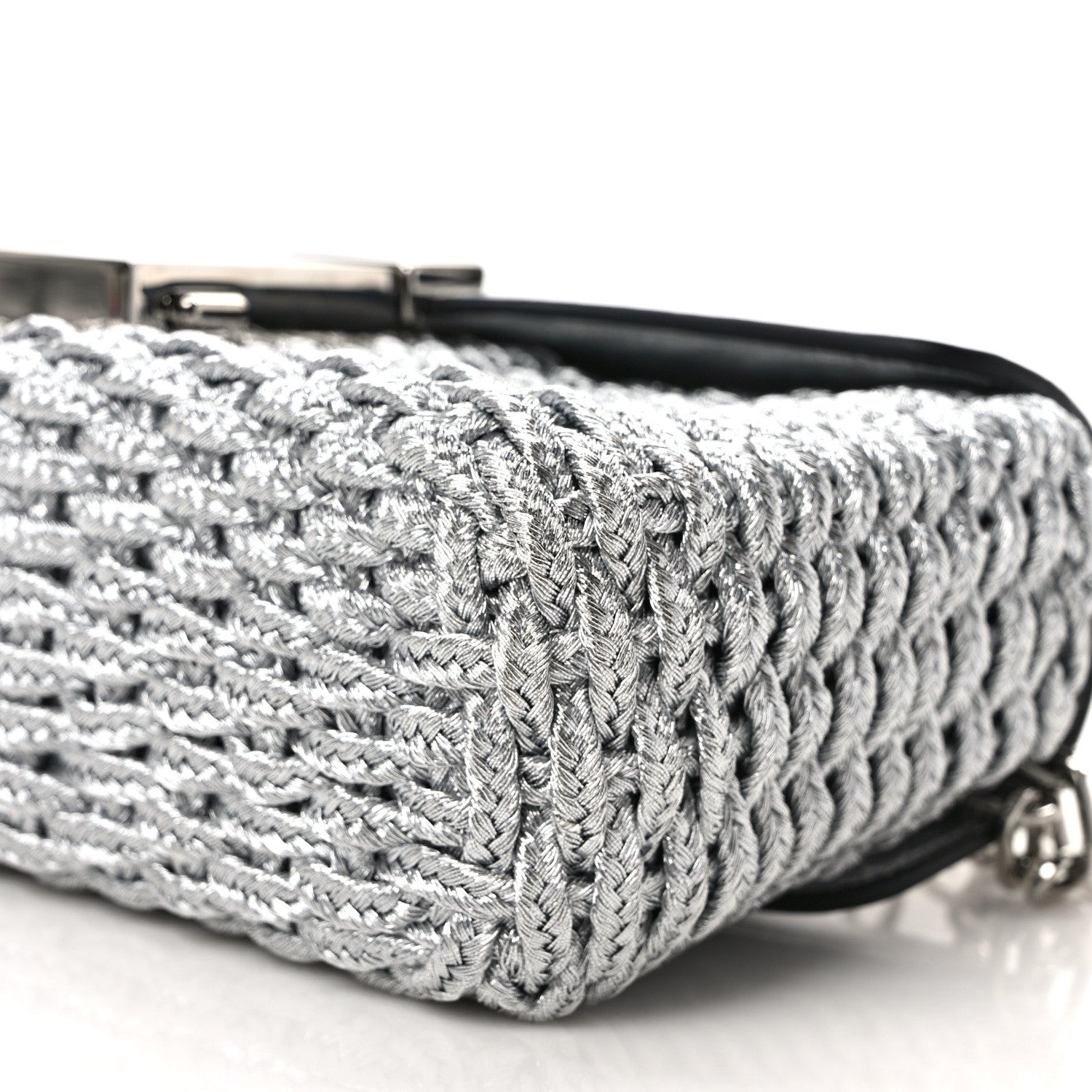 Tom Ford Calfskin Woven Satin Medium 001 Chain Shoulder Bag Silver 8 of 9