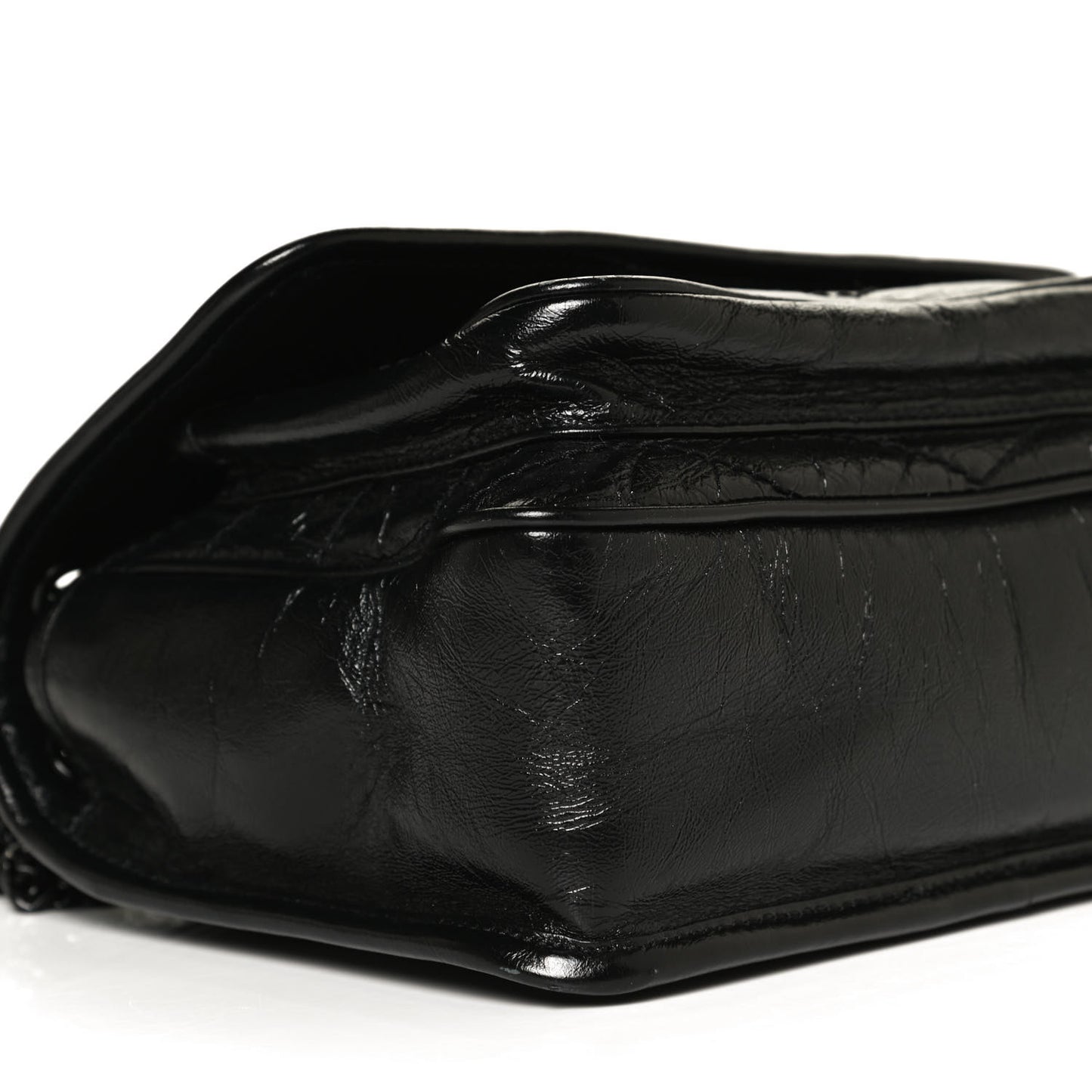Crinkled Calfskin Matelasse Monogram Baby Niki Chain Satchel Black