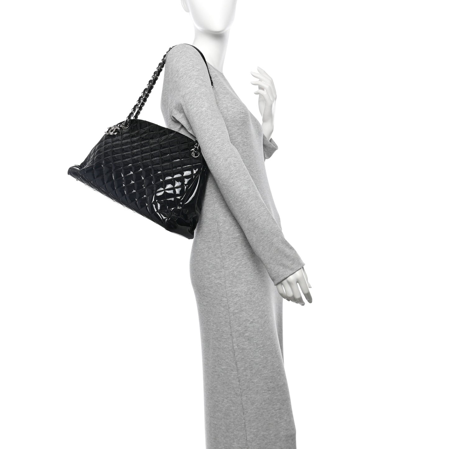 Patent Quilted Medium Just Mademoiselle Bowling Bag Black