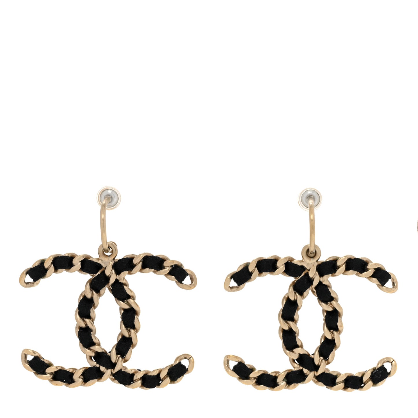 Satin CC Drop Earrings Black Gold