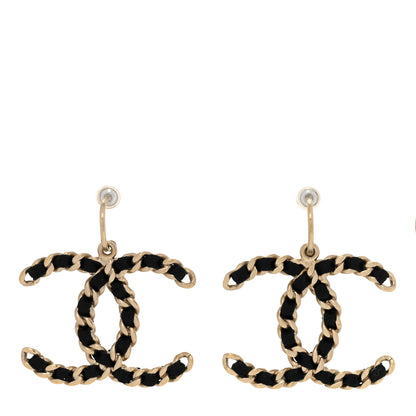 Chanel Satin CC Drop Earrings Black Gold 1 of 7