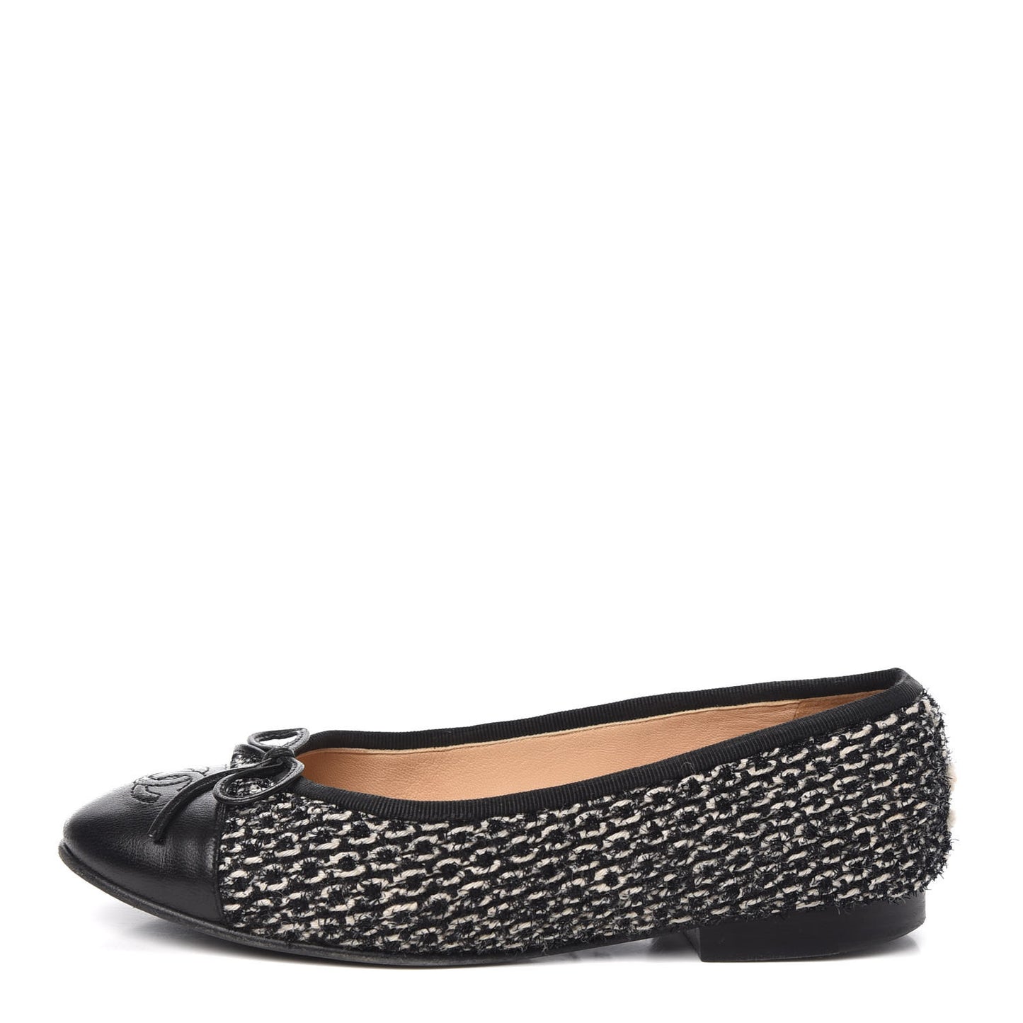 Tweed Cap Toe Ballerina Flats 35 Black White