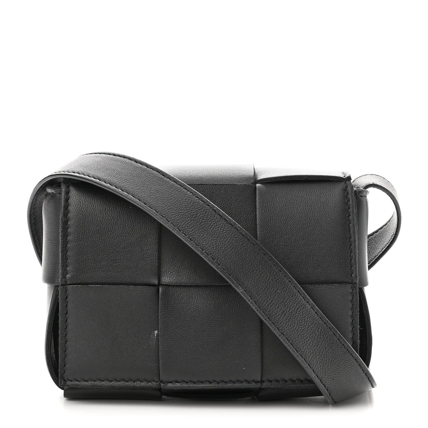 Lambskin Maxi Intrecciato Extra Mini Cassette Crossbody Bag Black