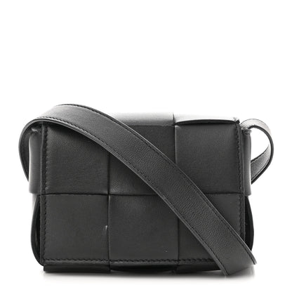 Bottega Veneta Lambskin Maxi Intrecciato Extra Mini Cassette Crossbody Bag Black 1 of 9
