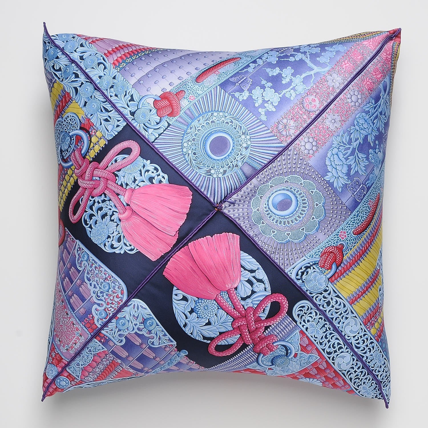 Hermes Cotton Silk Samouraïs Decorative Pillow Marine Rose Bleu Glacier 3 of 4