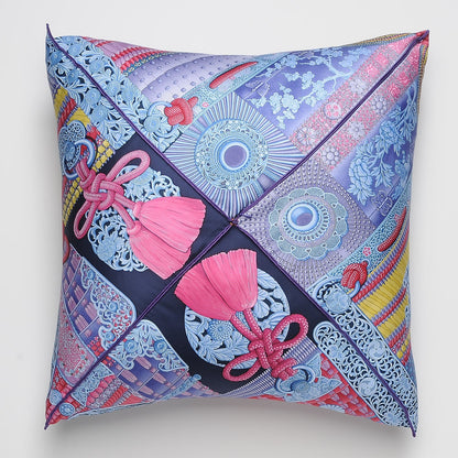 Hermes Cotton Silk Samouraïs Decorative Pillow Marine Rose Bleu Glacier 3 of 4