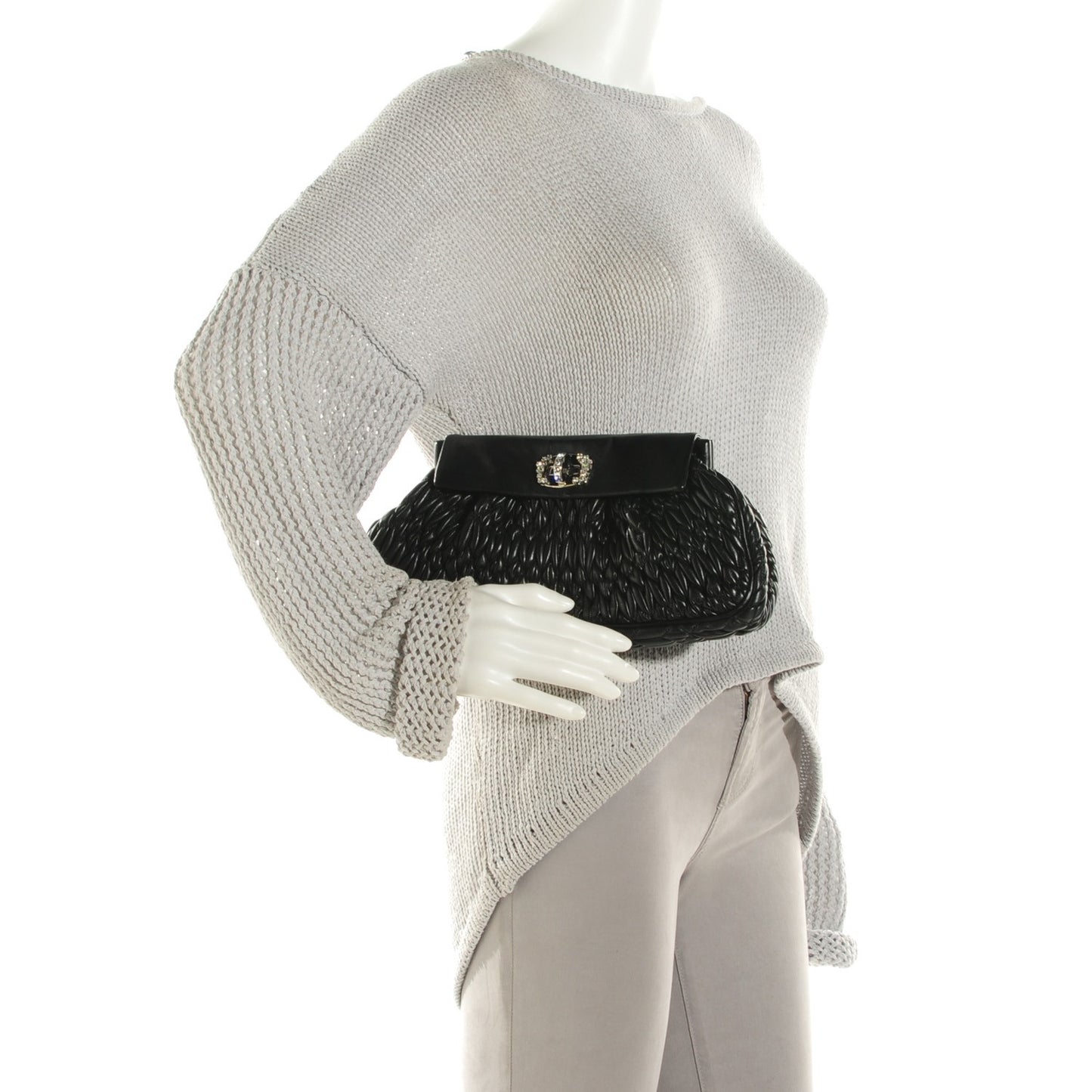 Nappa Matelasse Crystal Flap Clutch Black