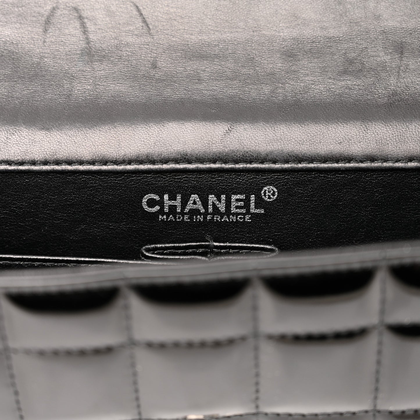 Patent Chocolate Bar Chain Clutch Black