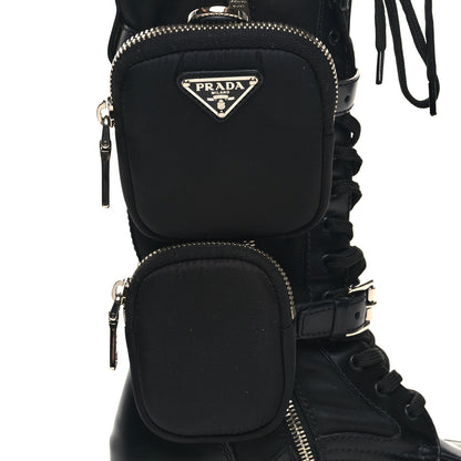 Prada Spazzolato Rois Re-Nylon Metal Triangle Logo Monolith Pouch Pocket 55mm Tall Combat Boots 36 Black 9 of 10