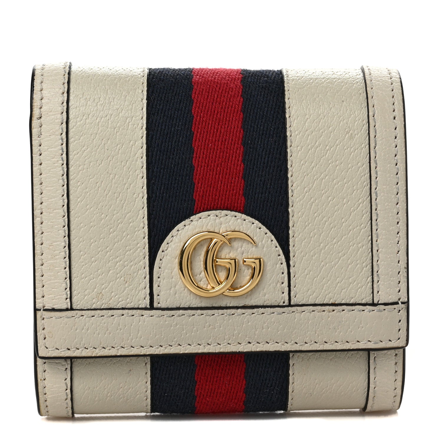 Gucci Textured Dollar Calfskin Web Ophidia Card Case Wallet Mystic White 1 of 8