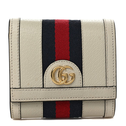 Gucci Textured Dollar Calfskin Web Ophidia Card Case Wallet Mystic White 1 of 8