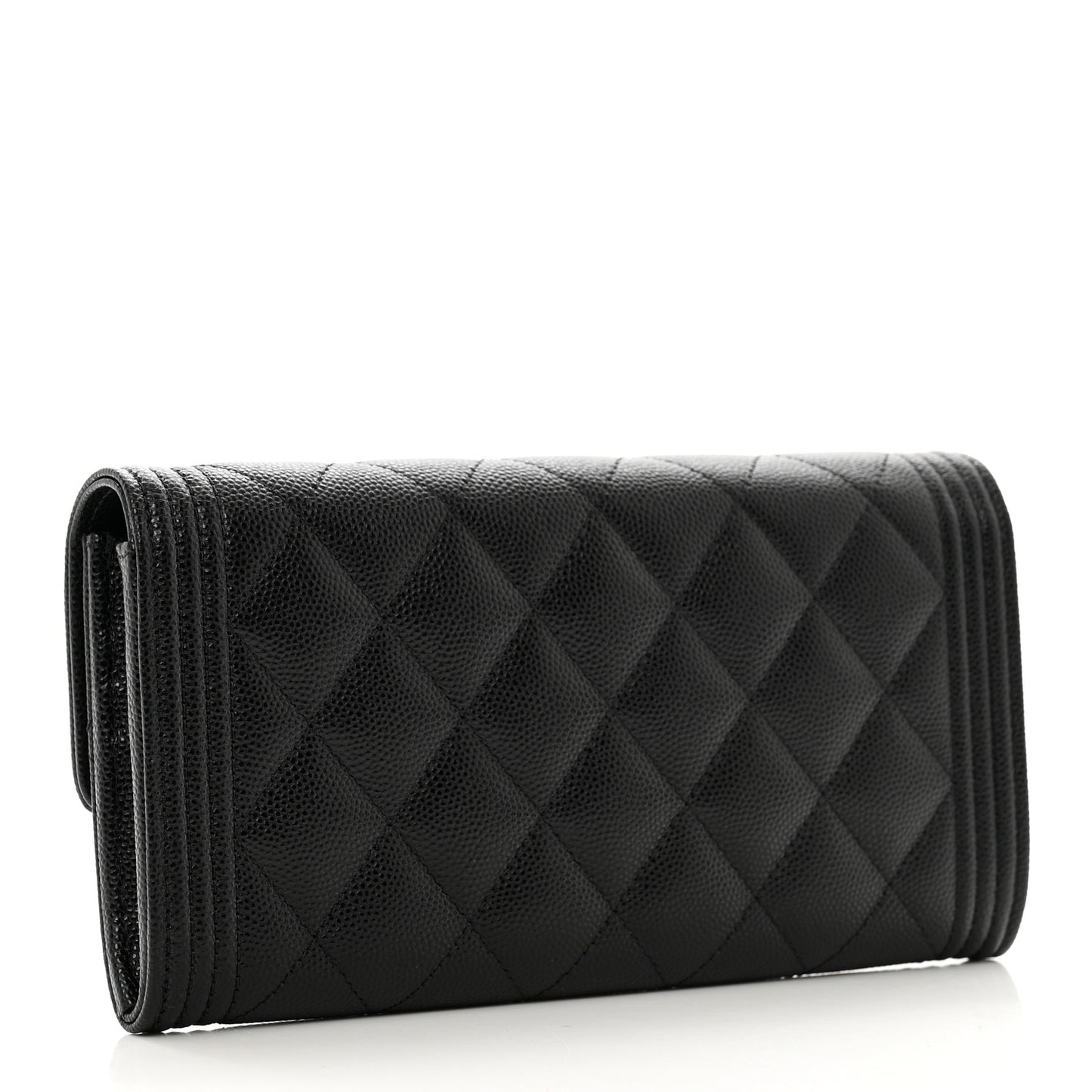 Caviar Quilted Large Boy Gusset Flap Wallet Black