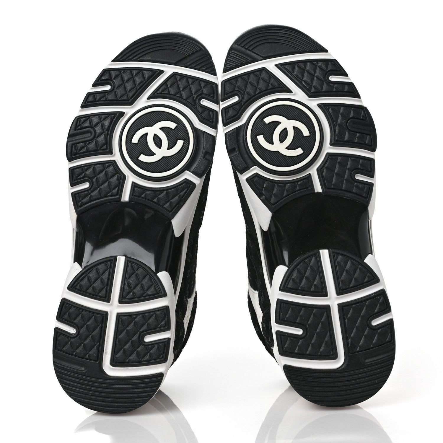 Chanel Suede Calfskin Printed CC Sneakers 38.5 Black White 5 of 9