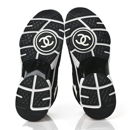 Chanel Suede Calfskin Printed CC Sneakers 38.5 Black White 5 of 9