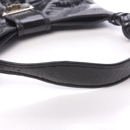 Jimmy Choo Snake Calfskin Embossed Rahmyn Hobo Bag Black 9 of 14