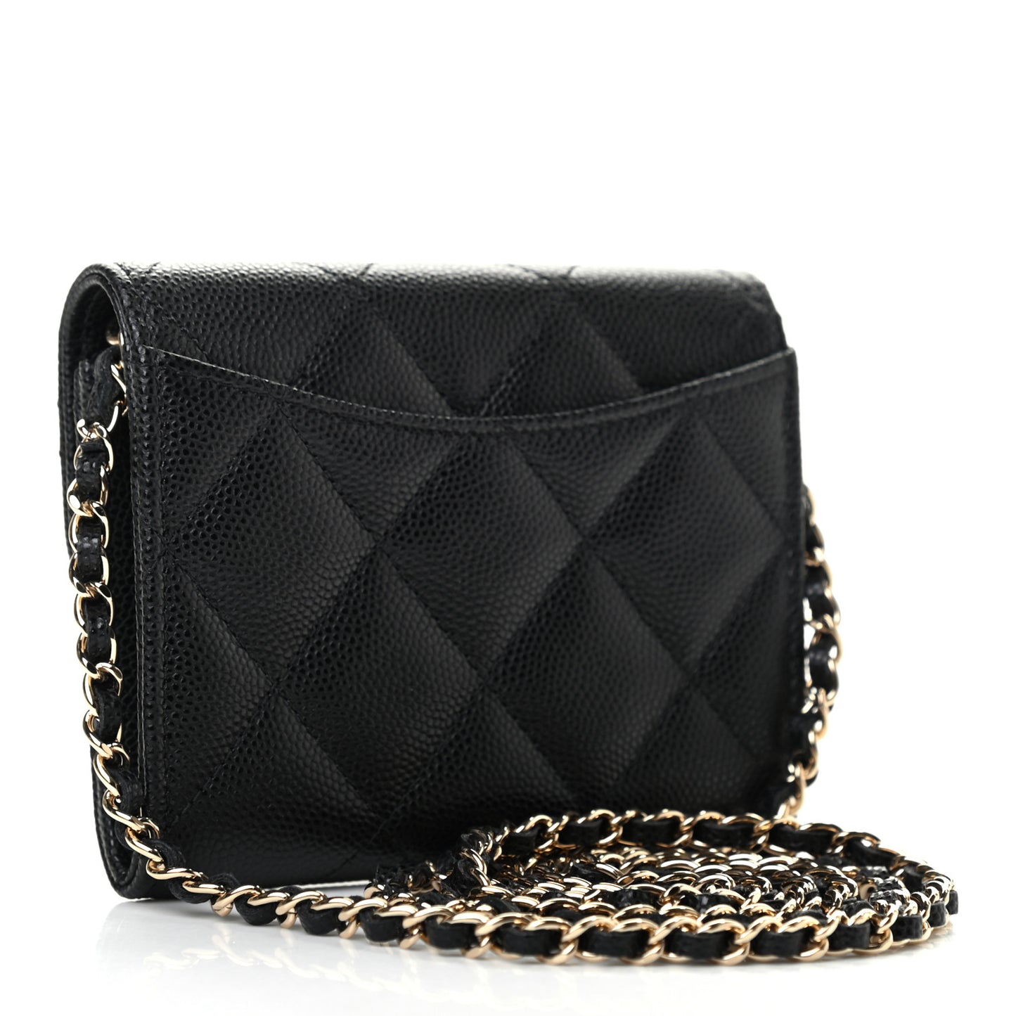 Caviar Quilted Flap Card Holder On Chain Black