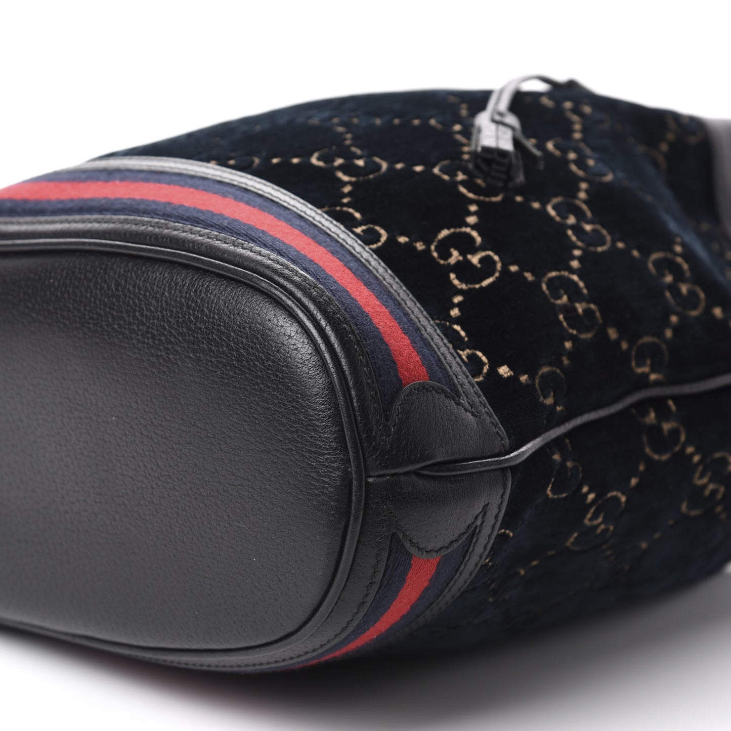 Velvet GG Monogram Web Bucket Bag Blue Beige