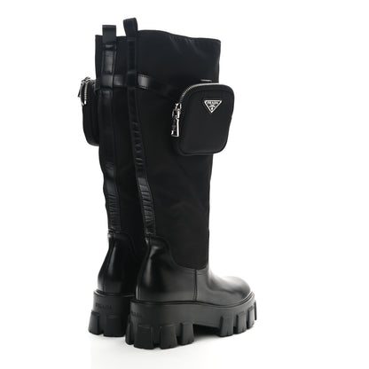 Prada Spazzolato Rois Re-Nylon Metal Triangle Logo Monolith Pouch Pocket 55mm Tall Boots 37 Black 4 of 8
