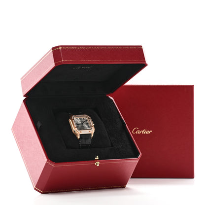 Cartier 18K Pink Gold Alligator Diamond Bezel 35mm Santos Dumont Automatic Watch Black 5 of 5