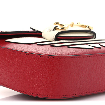 Gucci X ADIDAS Textured Dollar Calfskin Web Trefoil Mini Horsebit 1955 Shoulder Bag Hibiscus Red Off White 9 of 11