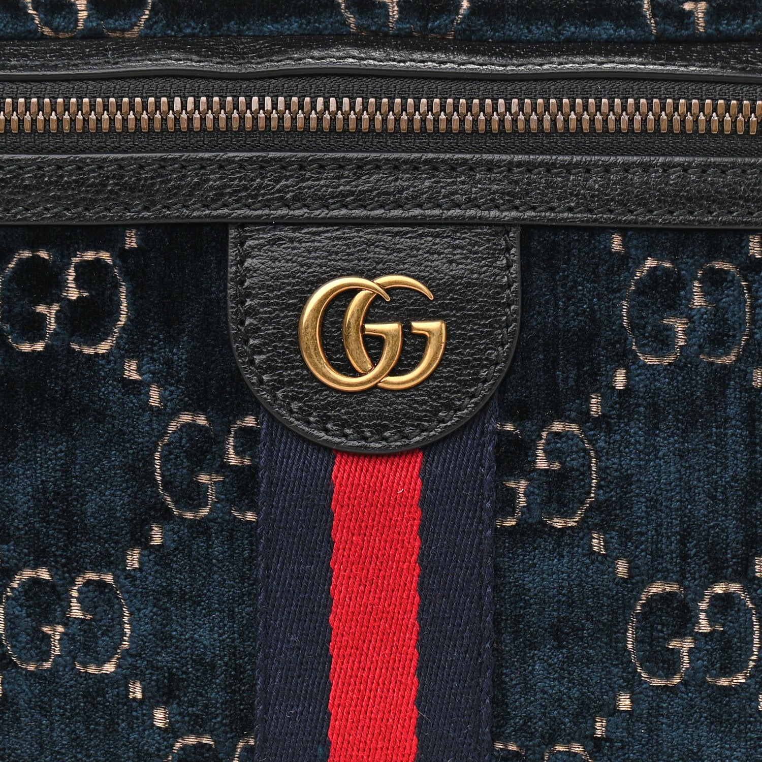 Gucci Velvet GG Monogram Web Belt Bag Blue Beige 8 of 10