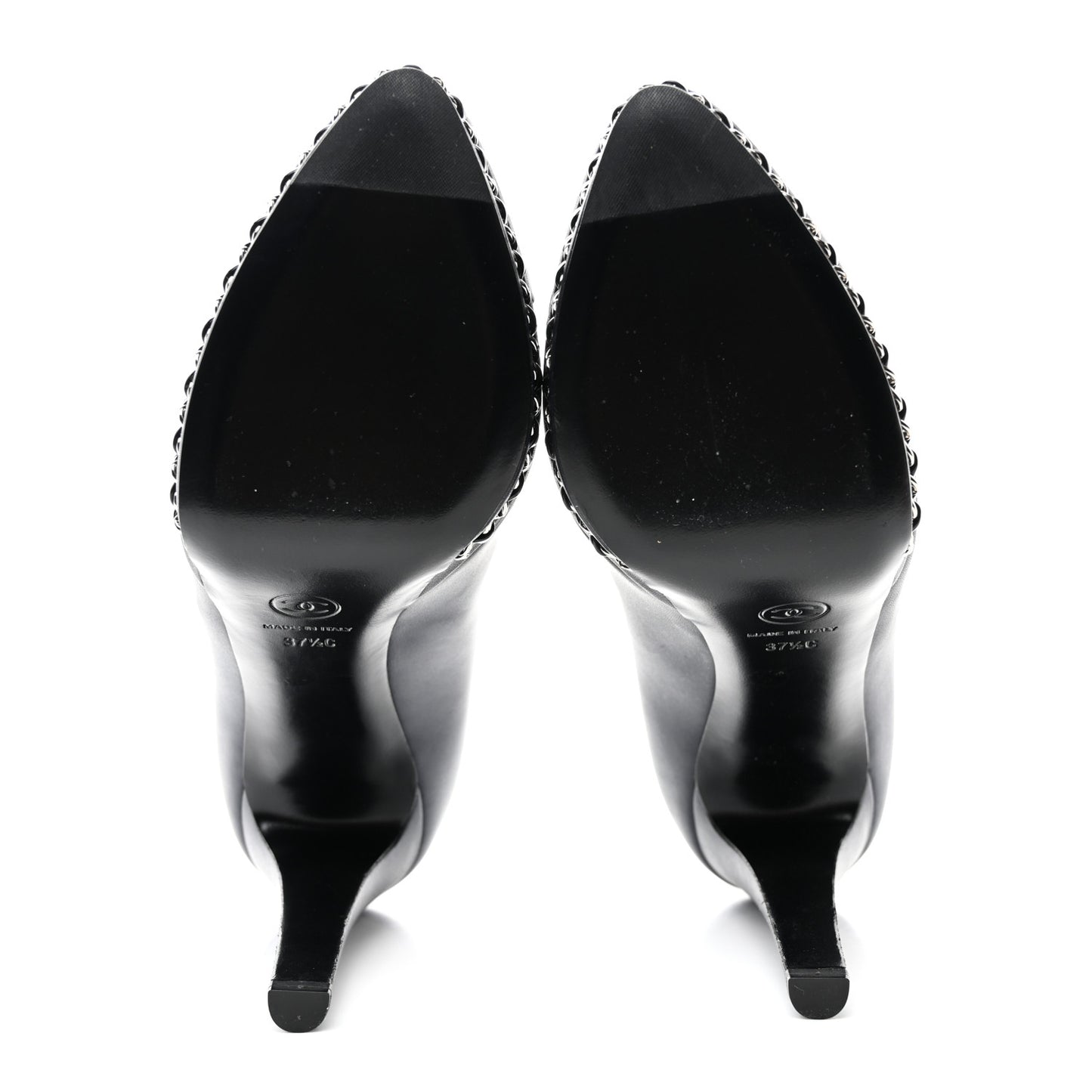 Calfskin Patent CC Cap Toe Platform Chain Pumps 37.5 Navy Black