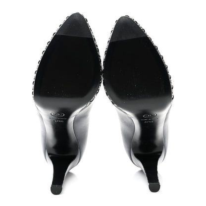 Chanel Calfskin Patent CC Cap Toe Platform Chain Pumps 37.5 Navy Black 5 of 10