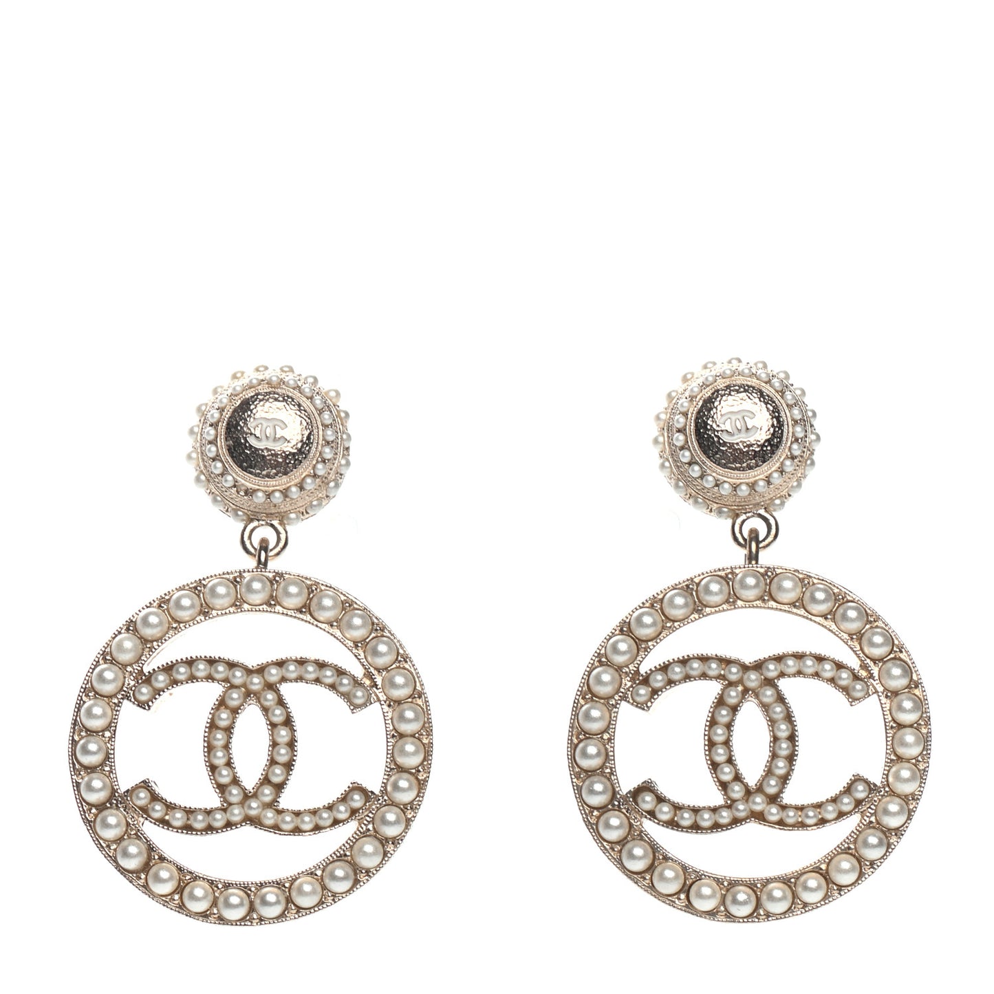 Pearl CC Drop Earrings Light Gold