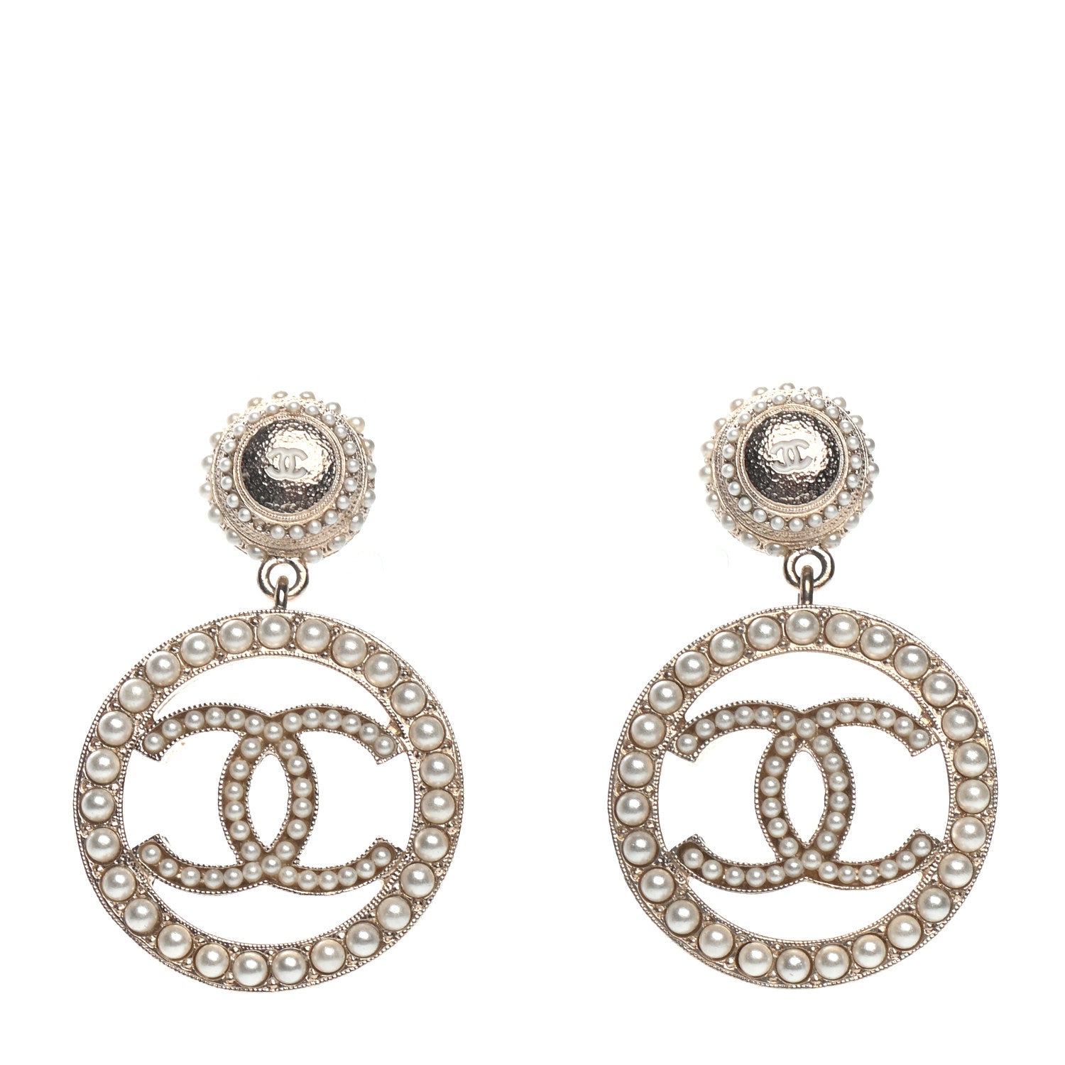 Chanel Pearl CC Drop Earrings Light Gold 1 of 4