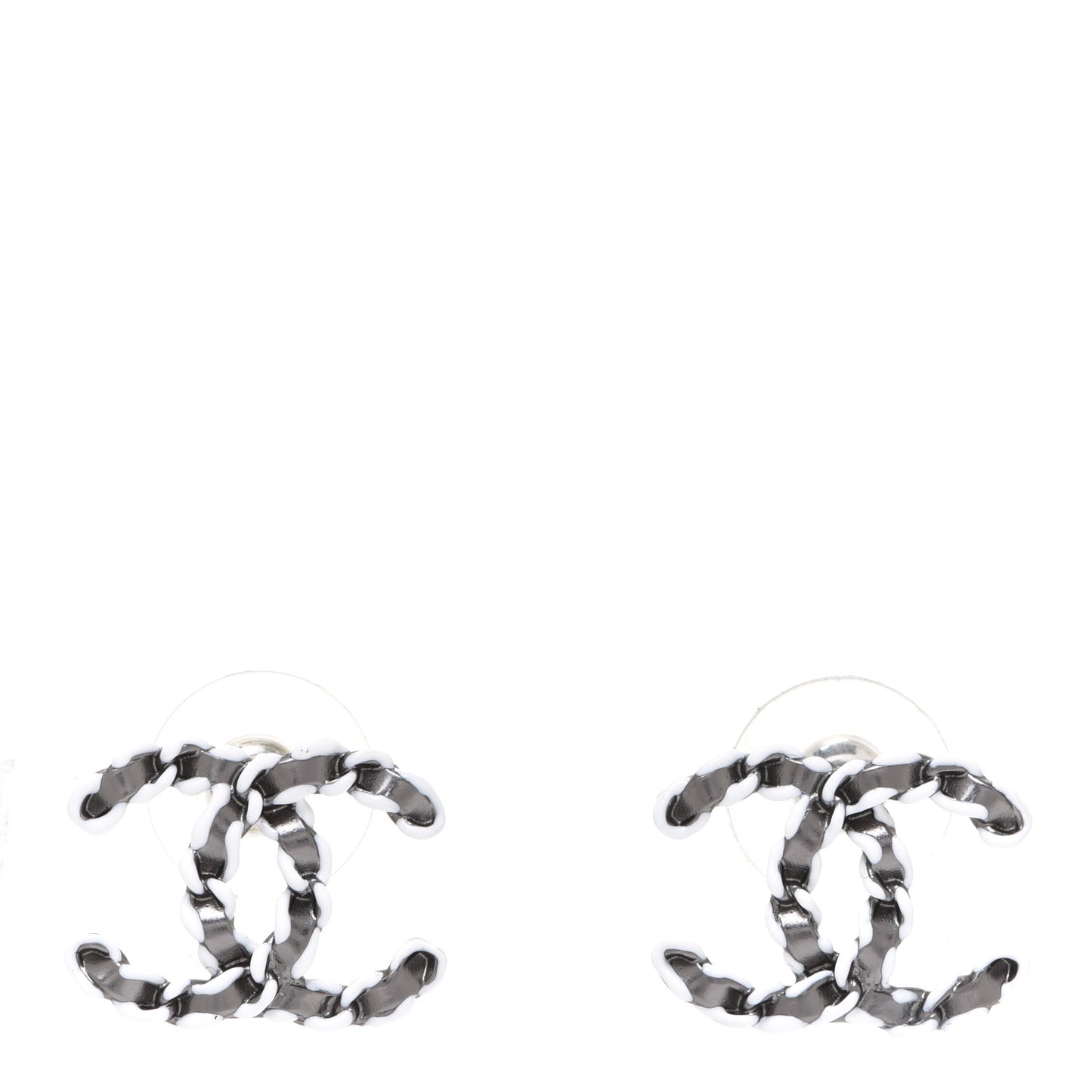 Lambskin Chain CC Earrings Silver Grey
