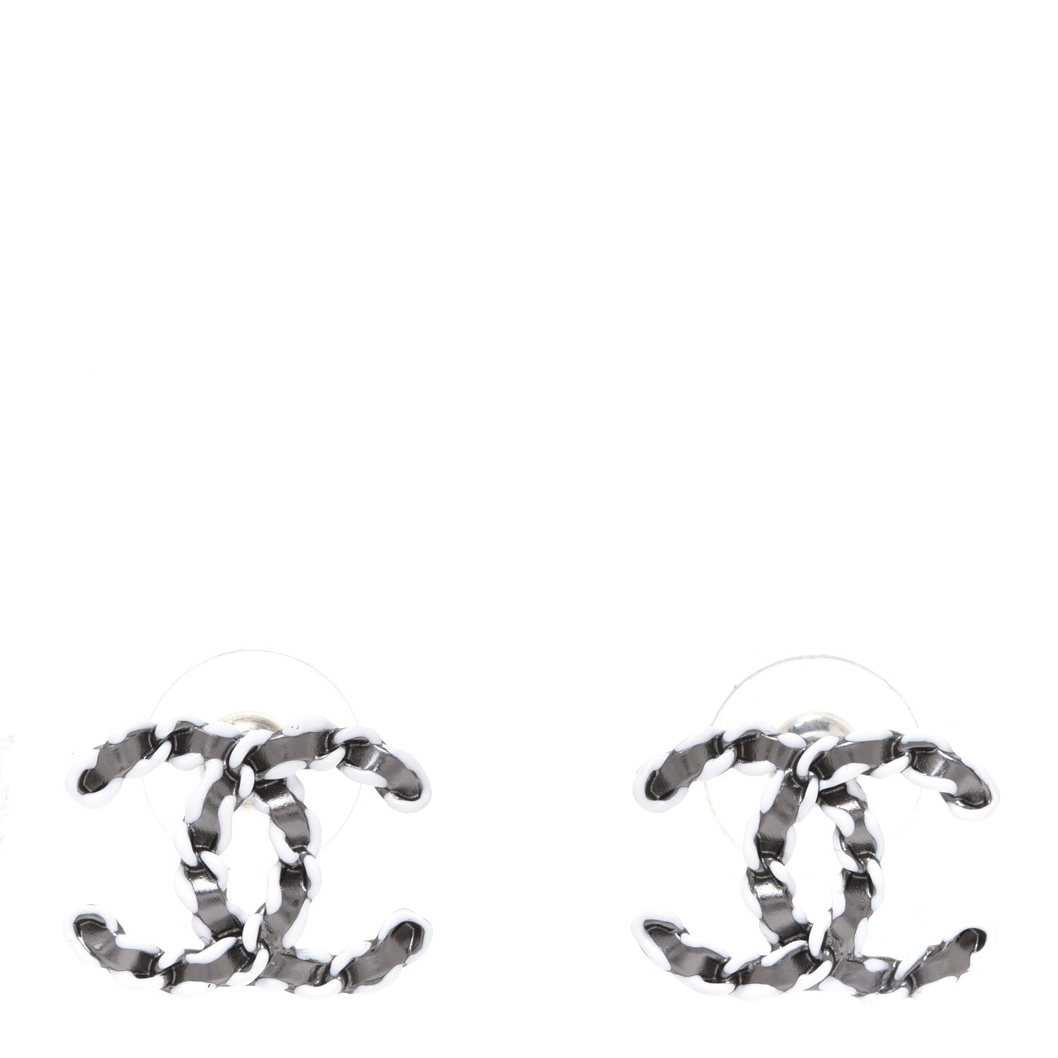 Chanel Lambskin Chain CC Earrings Silver Grey 1 of 5