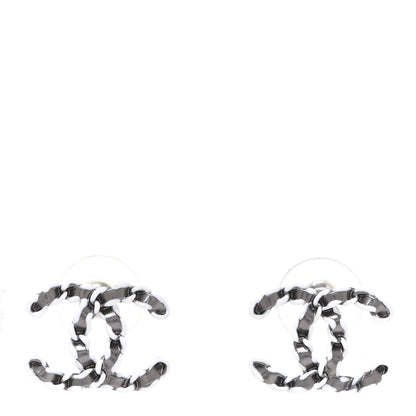 Chanel Lambskin Chain CC Earrings Silver Grey 1 of 5